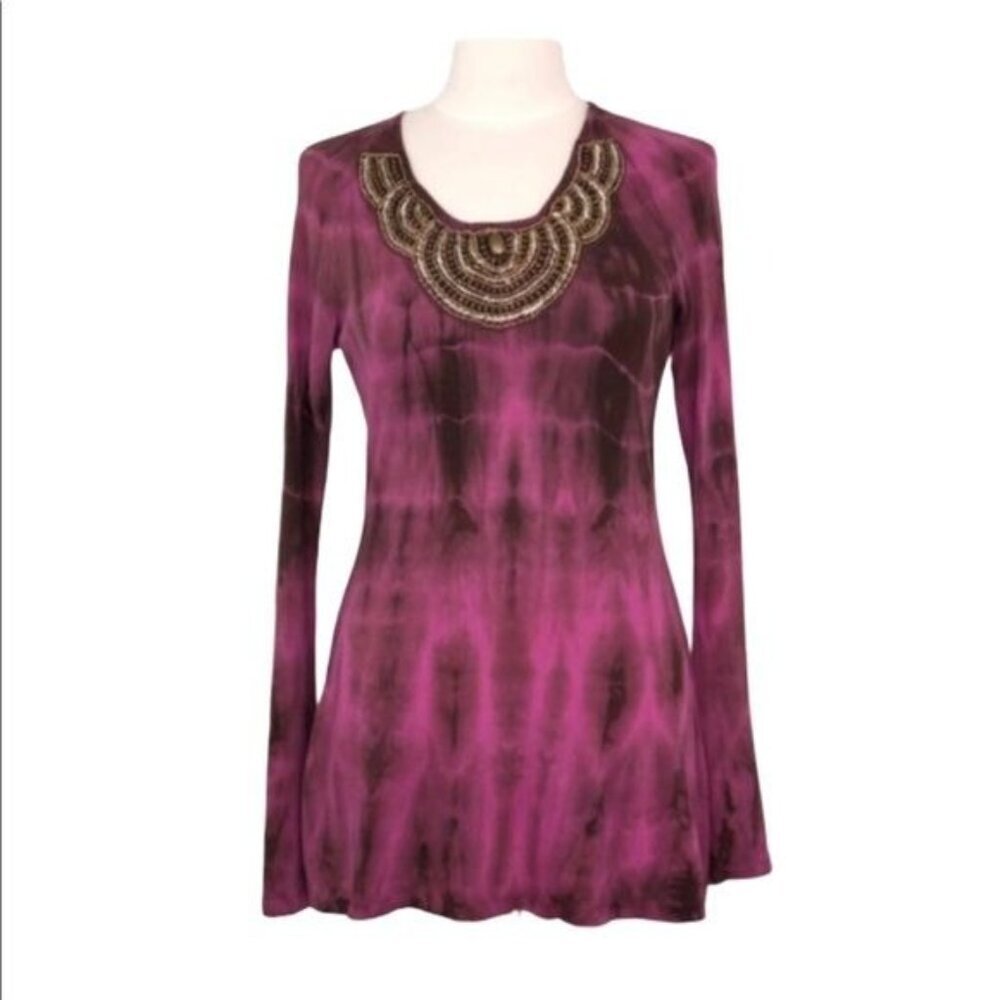 Soft Surroundings Purple Tie Dye Beaded Tunic